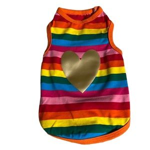 NEW - Puppy Apparel - Rainbow Stripped Tank Top With Gold Heart - Size XS/S